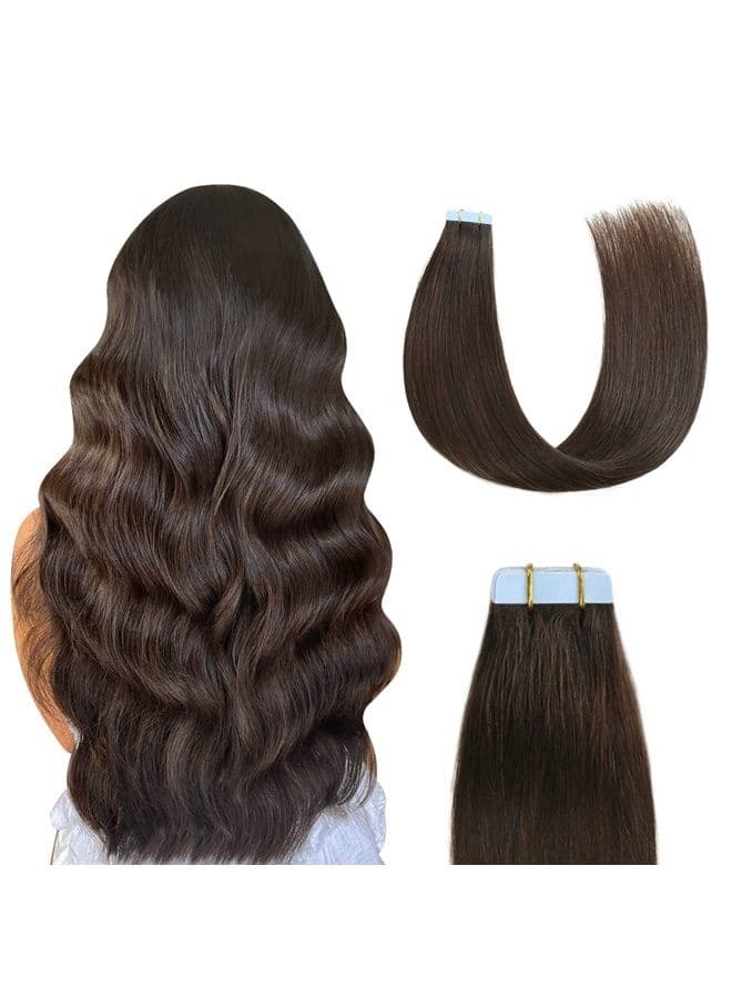 Tape in Hair Extensions Human Hair 18 inches Silky Straight Remy Human Hair Seamless Skin Weft Hair Extensions Tape in 18 inches #2 Dark Brown 50 Gram 20Pcs/Pack Thick Hair