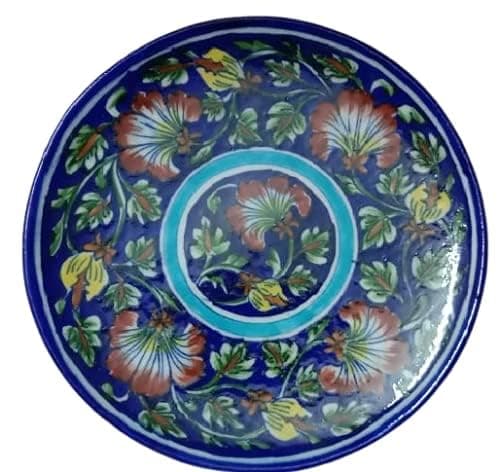 Potterywalaz Blue Pottery Ceramic Decorative Wall Hanging Handmade Plate20 cm x 20 cm x 3 cm