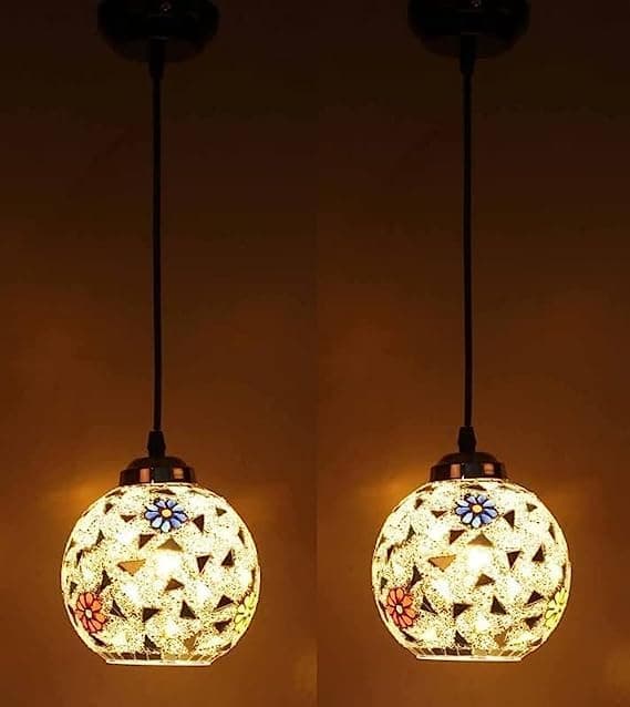 kinis Open Globe Robin Decorative Hanging Lamp for Bedroom/Pendant Lamp for Living Room/Ceiling Pendant Lamp/Hanging Pendant Light for Bedroom/Office/Dining/Cafe/Restaurants (Pack of 2, with Bulb)