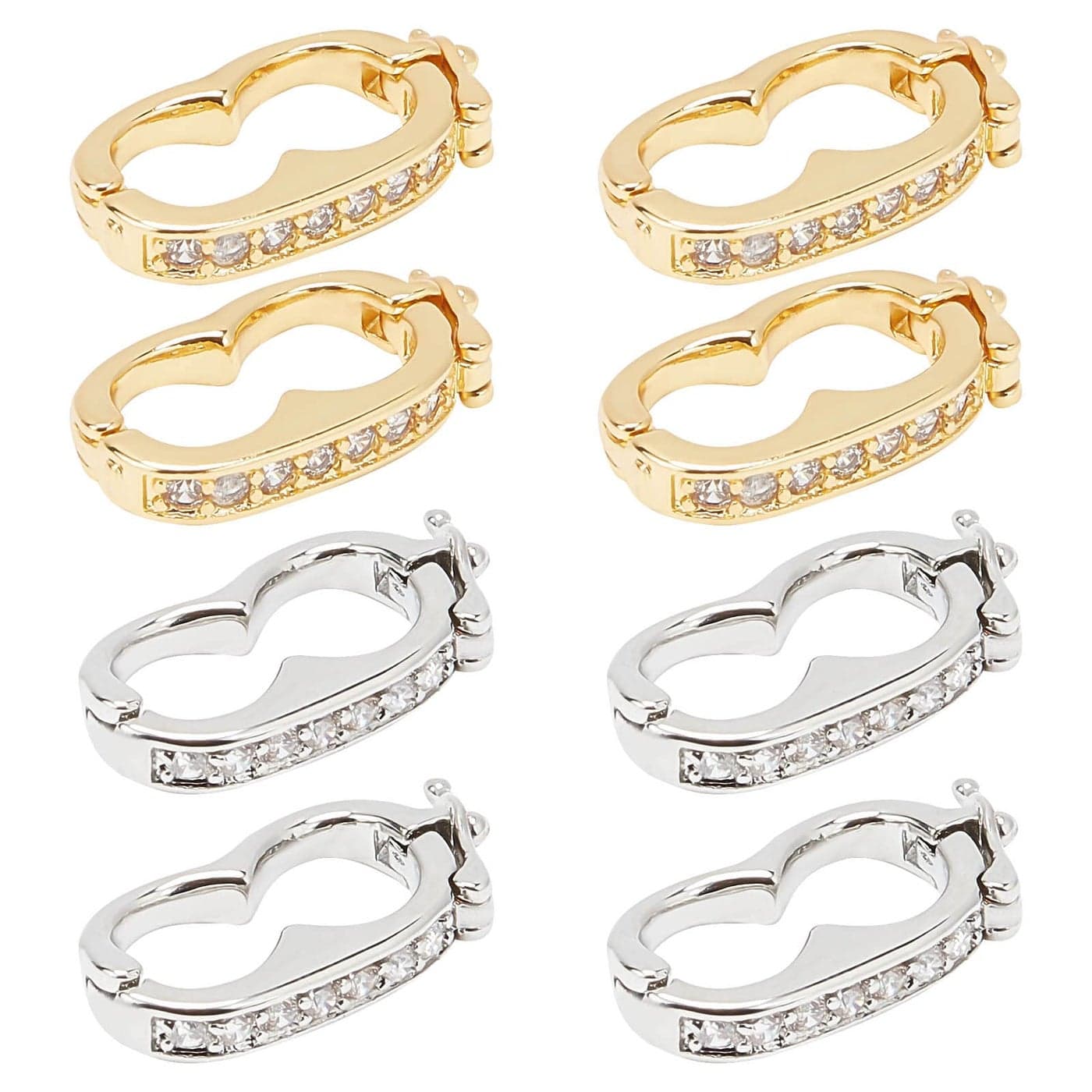 CHGCRAFT 8Pcs 2 Colors Brass Enhancer Shortener Clasps Interchangeable Bail Clasp Peanut Pearl Click Clasp Connector with Rhinestone for 039 inch10mm Pearl Gemstone Bead Necklace Jewelry Making