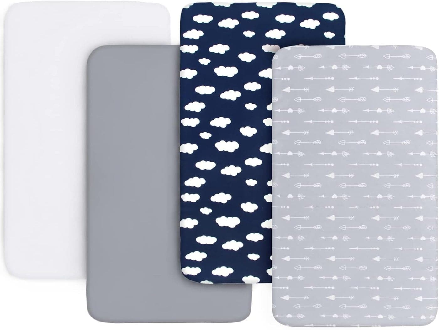 Crib Sheets for Boys and Girls Fitted 4 Pack Breathable Soft Microfiber Baby Sheets in Grey Navy and White