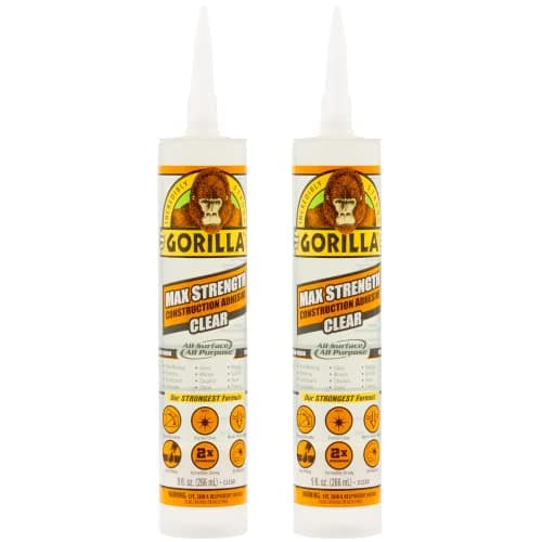 Gorilla Max Strength Construction Adhesive, Clear Glue, 9 Ounce Cartridge (Pack of 2) - Gap Filling and Waterproof