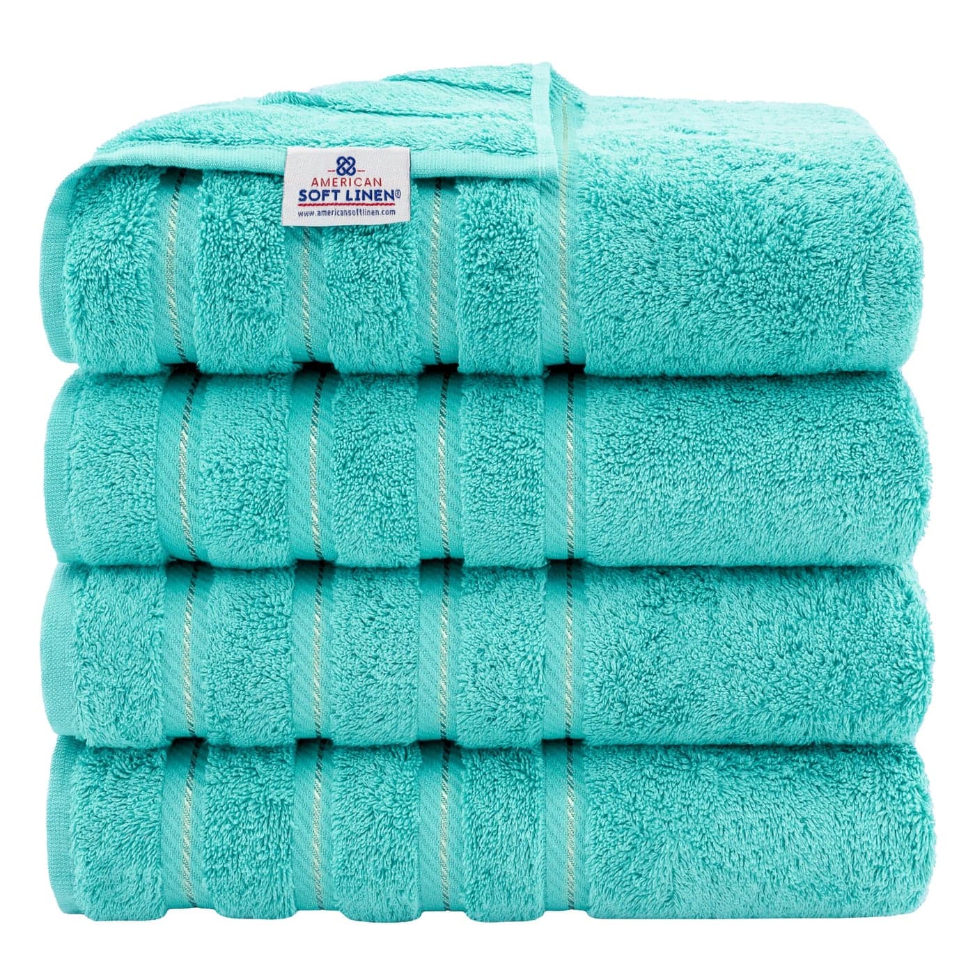 American Soft Linen Luxury 4 Piece Bath Towel Set 600 GSM 100 Cotton Turkish Bath Towels for Bathroom 27x54 in Large Bathroom Shower Towels Turquoise Blue