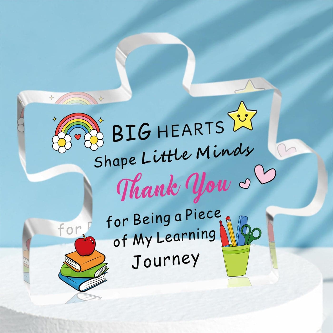 HULALA Teacher Appreciation Plaque Acrylic Puzzle for Women Men Thank You Gift for Leaving or End of Term Big Hearts Shape Little Minds