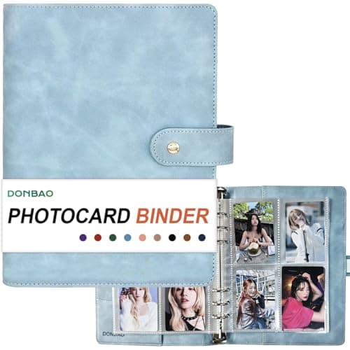 A5 Kpop Photocard Binder 6 Ring Binder Collectors Album with 240 Card Slots PU Leather Cover for Organizing KPop Trading Cards Game Cards Memorabilia Blue