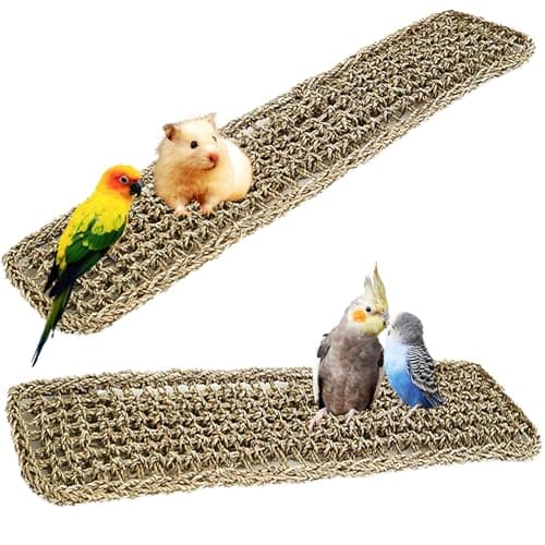 205 x 79 Inches Bird Seagrass Mat Natural Grass Woven Bird Net Hammock Mat Climbing Rope Ladder Chew Toy Bird Cage Accessories for Parrots Psittacines Cockatiels Hamsters Lovebirds2 Pack