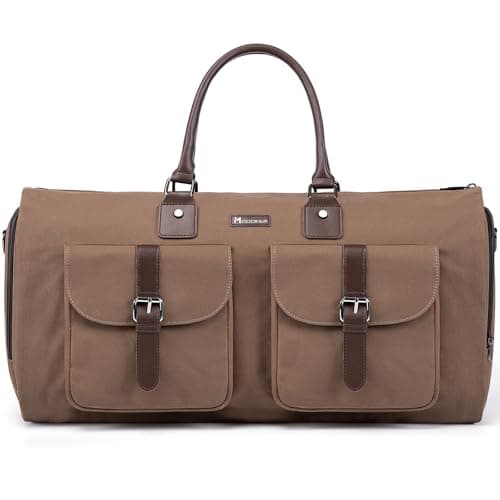 Modoker Convertible Weekender Bag - Canvas Duffle Bags for Travel with Hanging Feature, Brown