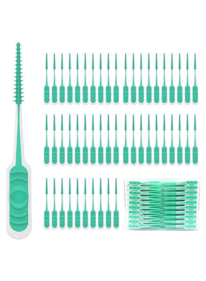 200PCS Interdental Brush with Soft Rubber Handle,Disposable Dental Picks for Teeth Cleaning,Dental Picks with Convenient PP Case (Green)