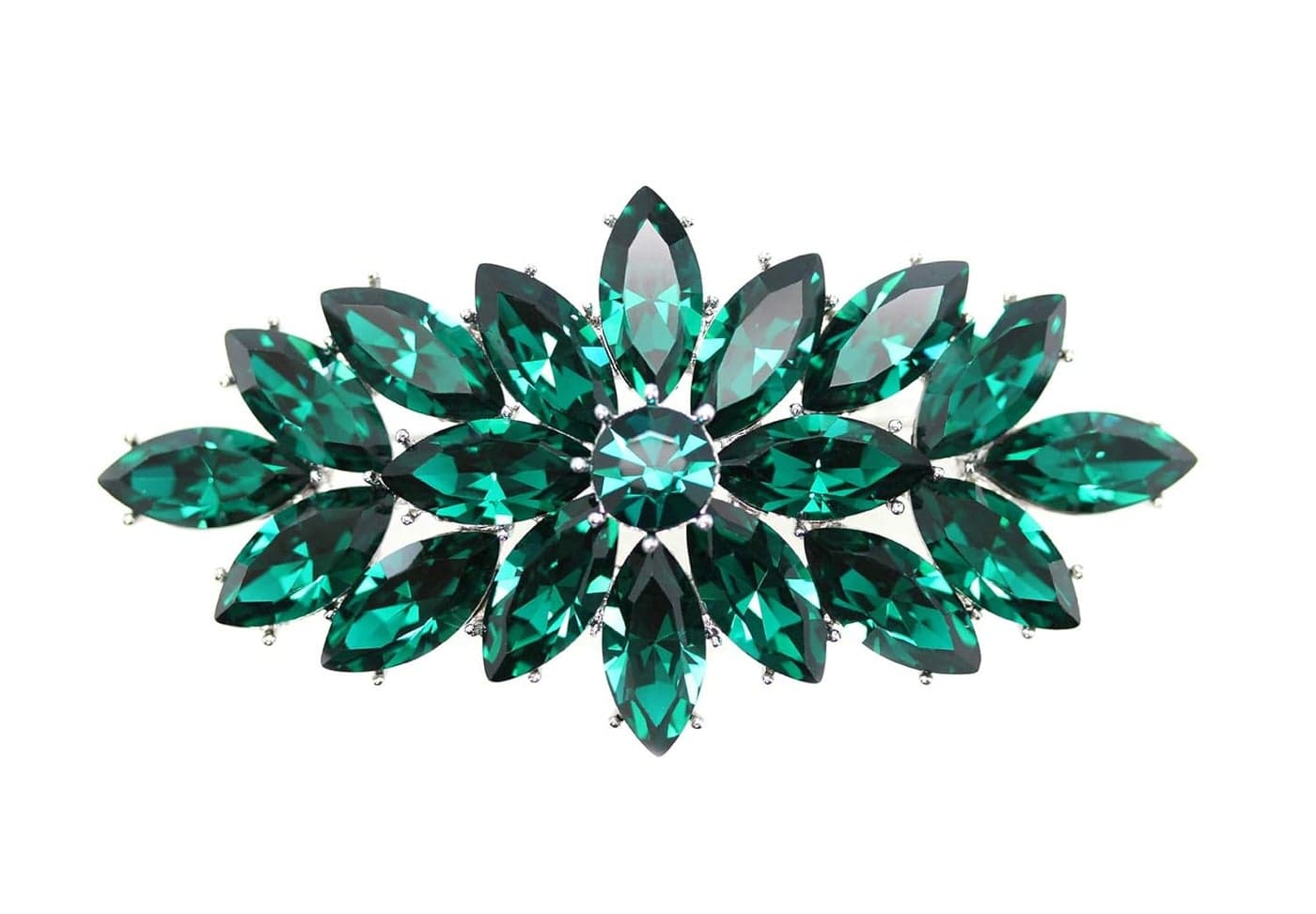 Faship Gorgeous Green Rhinestone Crystal Floral Hair Barrette Clip