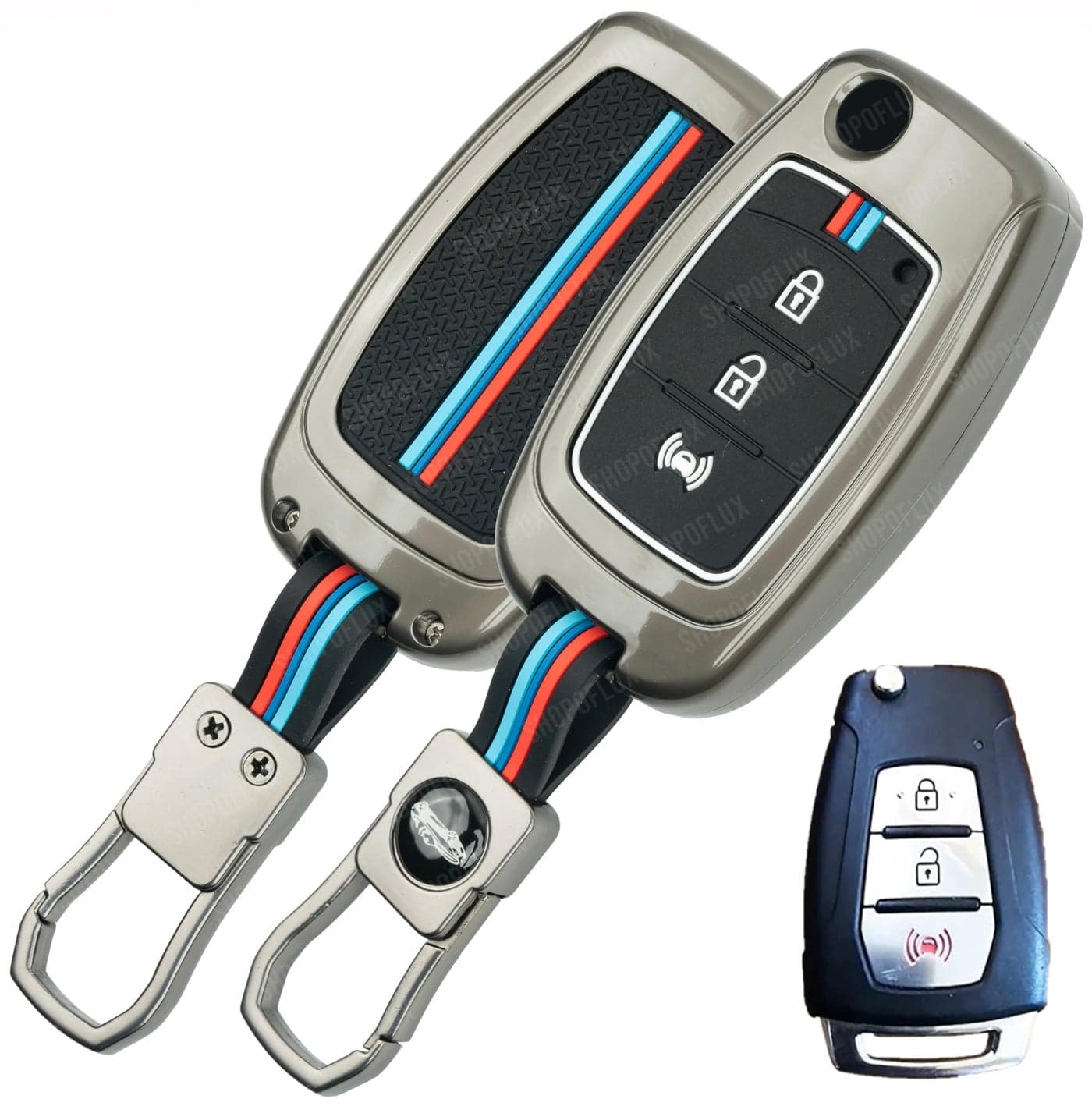 SHOPOFLUX Metal Key Cover Compatible for Mahindra XUV 300 and Alturas G4 Car 3 Button Flip Key (Pack 1)