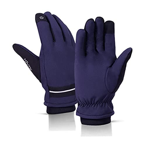 HIVER Waterproof Gloves Winter Gloves Men Women Touch Screen Glove Anti-Slip Windproof Waterproof Texting Gloves for Running Cycling (Large, Blue)