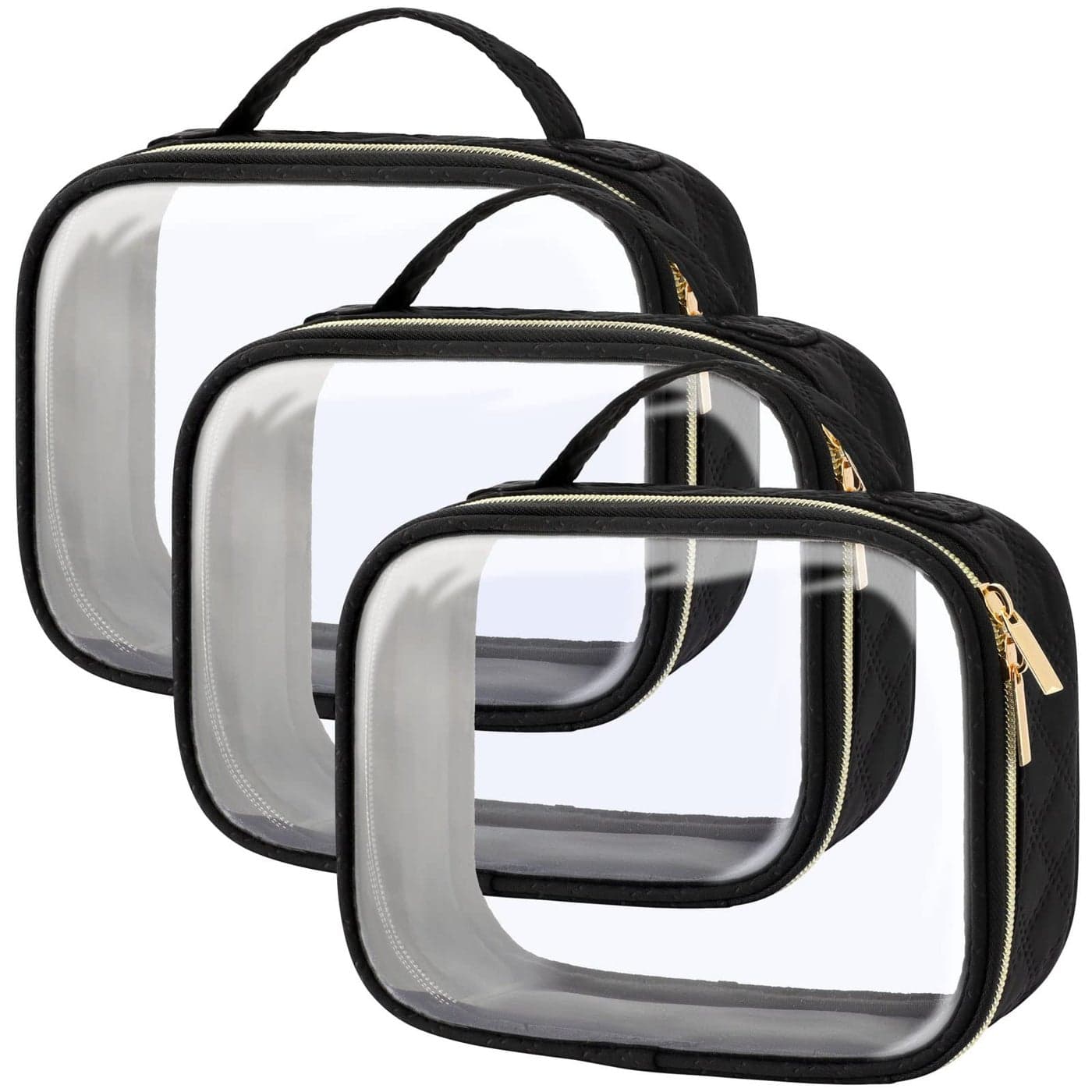 PACKISM TSA Approved Toiletry Bag 3 Pack Clear Makeup Bags with Handle Large Opening Clear Toiletry Bags Fit Carryon Travel Essentials Quartsized Travel Bags for Toiletries Black