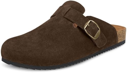 Intini Womens Suede Clogs Mens Leather Mules Cork Footbed Sandals Potato Shoes with Arch Support Coffee