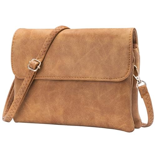 Toptime Small Crossbody Bags for Women, Suede Leather Cell Phone Purse with Adjustable Shoulder Strap, Small Phone Bag with Dubble Zipper Magnetic Closure, Vintage Brown Shoulder Bag for Travel Dating