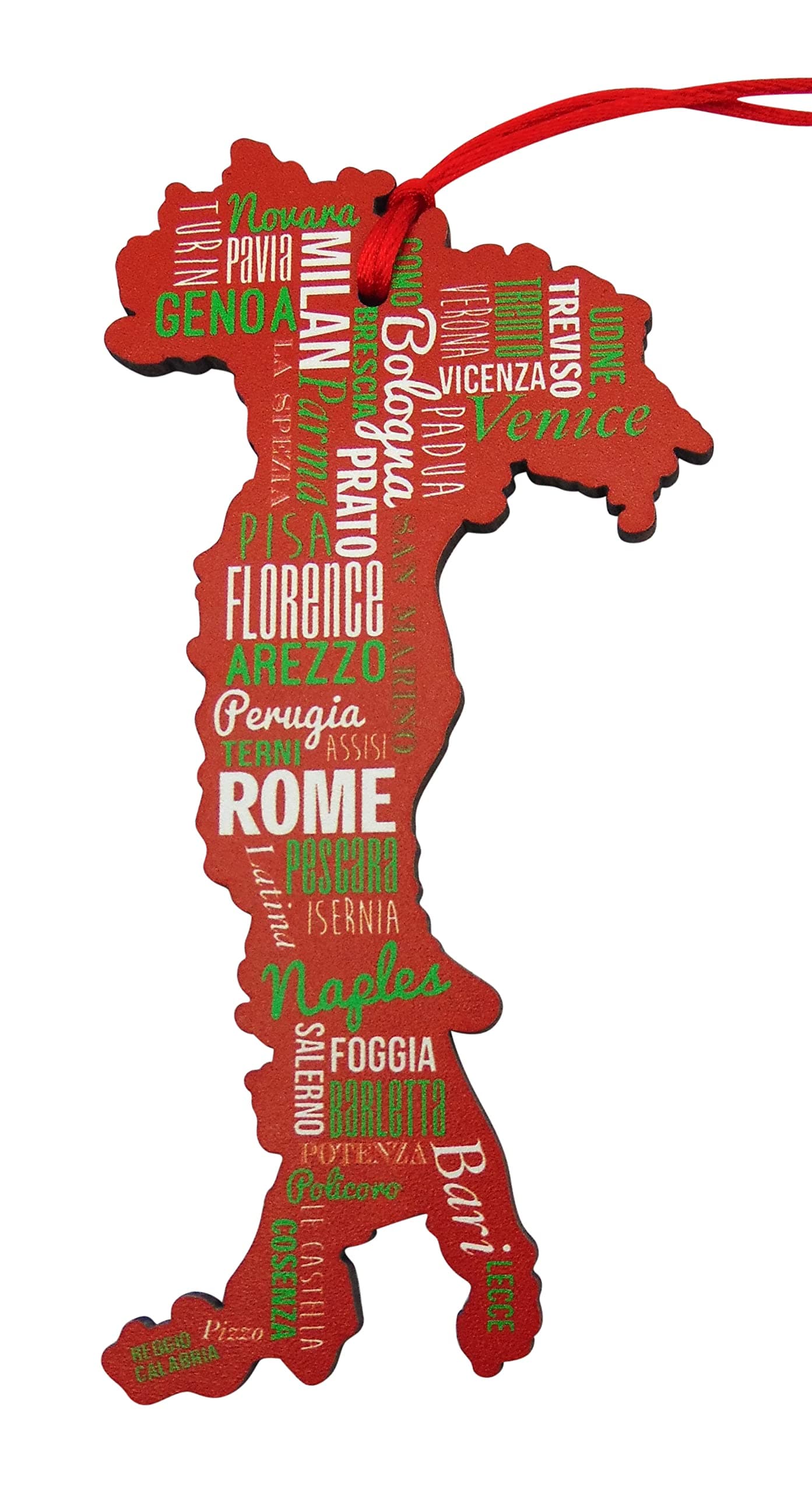 Italy Ornament Wooden Christmas Tree Decoration with Italian Town and City Names 6 Inches