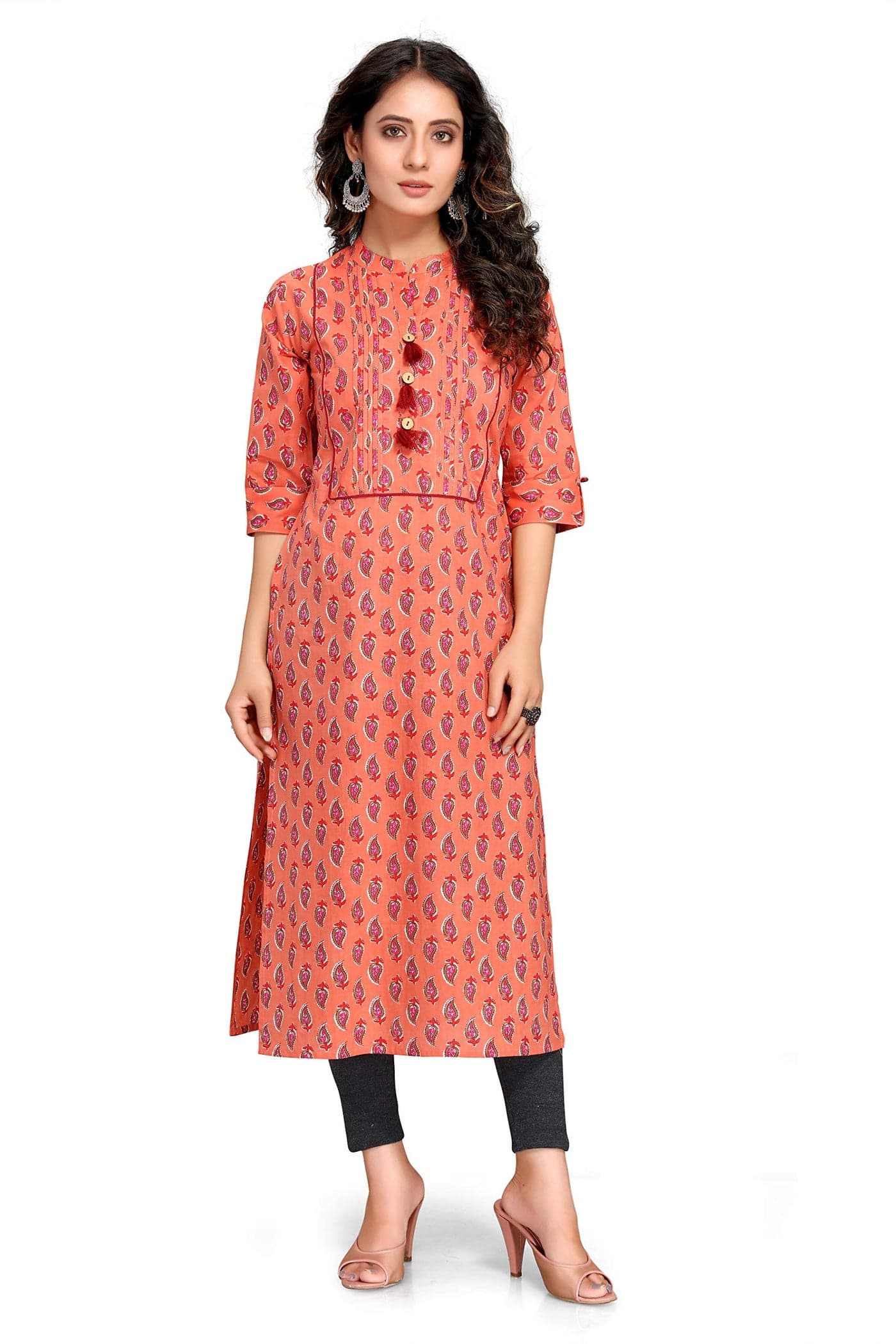 Rajnandini Women's Pure Cambric Cotton Jaipuri Block Printed Kurti (JOPLJPR68C-XL_Orange_XL)