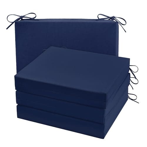 cozyide Outdoor Chair Cushions Waterproof Patio Seat Cushions with Adjustable Straps Square Corner Patio Chair Cushions for Garden Navy 185x16x3 Inch Pack of 4