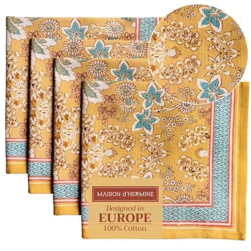 Maison d' Hermine Cloth Napkins Set of 4 100% Cotton Everyday Reusable Square Napkins Cloth Washable, Dinner, Party, Wedding, Restaurant, Spring/Summer (Marquise, 20" x 20")