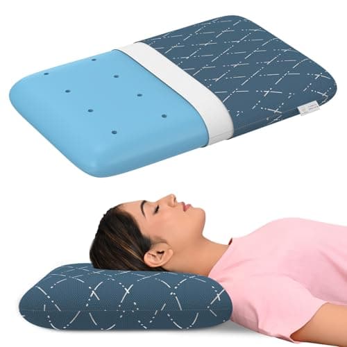 MY ARMOR Cool Gel Memory Foam Pillow for Neck & Shoulder Pain with Removable Zipper Cover, Standard Size - 4 Inch Height, Blue Checks Cover - Pack of 1