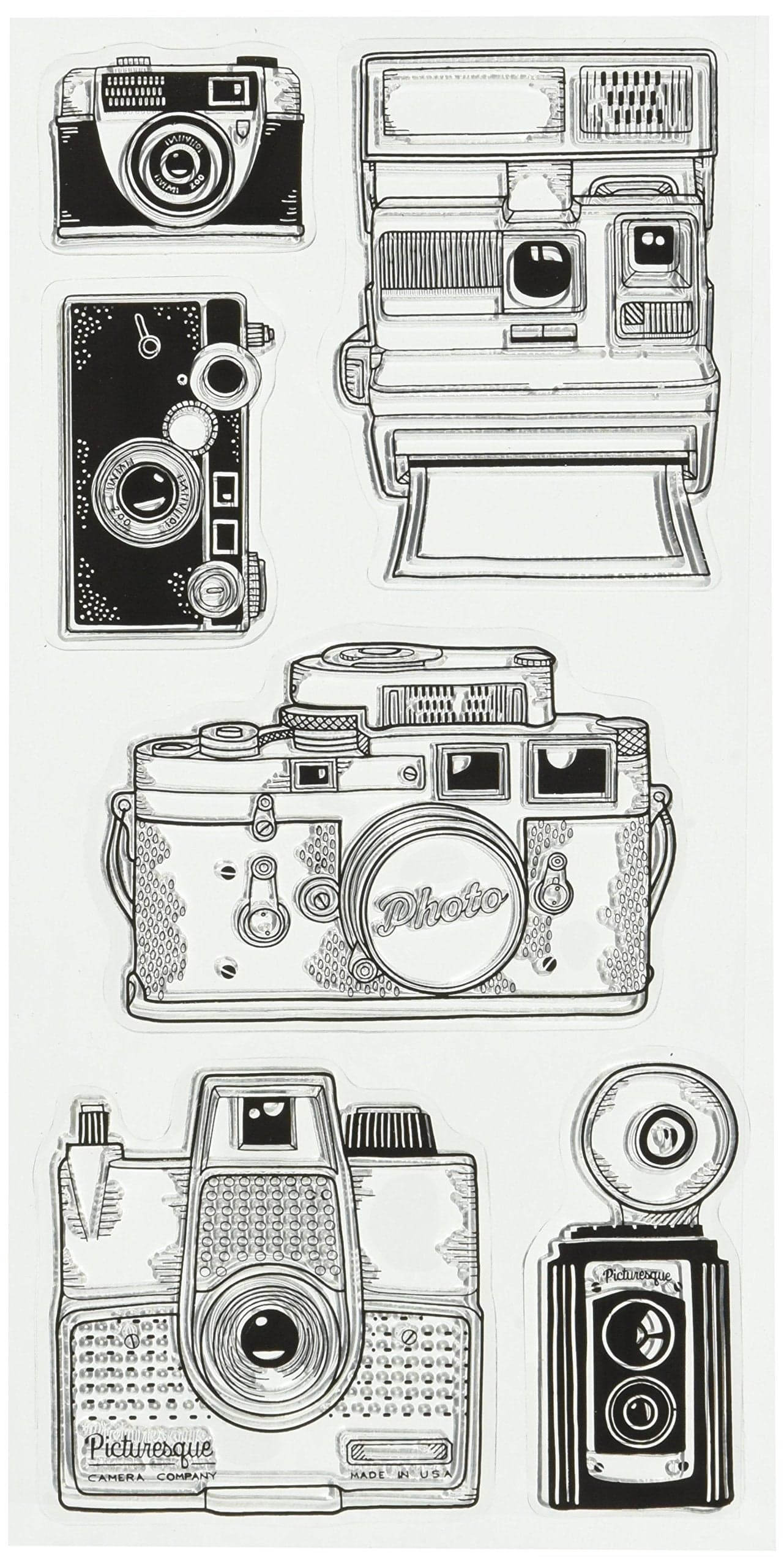 Inkadinkado Cameras Unmounted Clear Rubber Stamp Set for Cards and Scrapbooking 4 L x 8 H 6 pc
