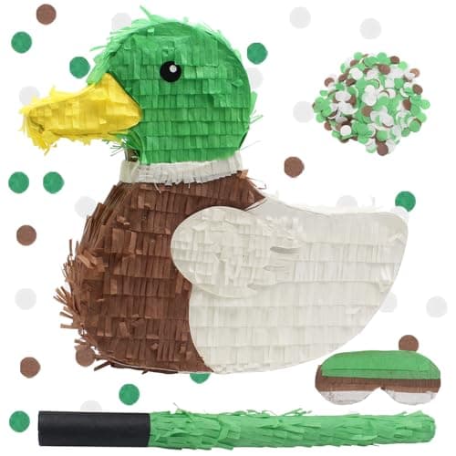Mallard Duck Pinata Set with Stick Blindfold Gender Reveal Confetti Duck Hunting Birthday One Lucky Party Decoration for Boy Girl Baby Shower Beach Pool Birthday Celebration Decorations