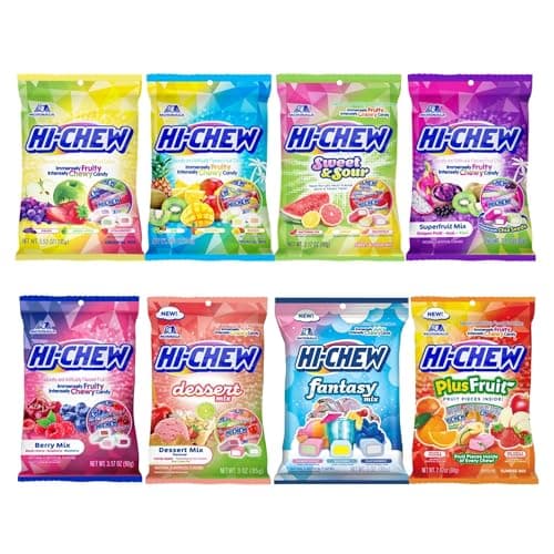 HICHEW Variety Mix Pack of 8 Bags 22 Flavors Including Dessert Mix Unique Fun Soft Chewy Candy Immensely Juicy Fruity Candy Flavors Individually Wrapped for Sharing