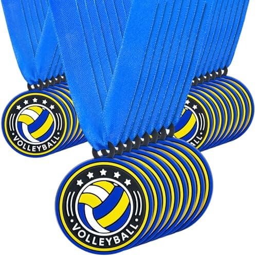 Loetere 24 Pcs Sport Ball Award Medals Bulk 2 Inch Rubber Ball Medals Trophies with Ribbons for Winner or Team Participation Gift(Volleyball)