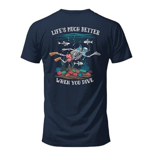 Salty Bones Lifes Much Better When You Dive Scuba Diving Graphic TShirt100 Ringspun Cotton Classic Fit Printed in USA US Alpha Large Regular Regular Navy