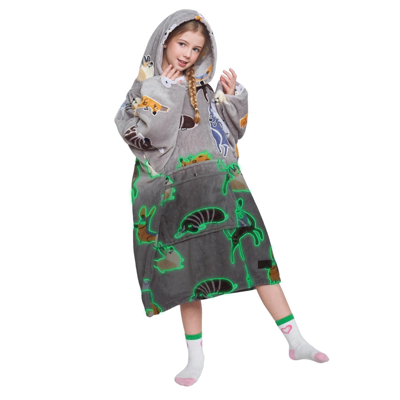 Catalonia Glow in The Dark Blanket Hoodie for Kids Dog Print Oversized Wearable Fleece Blanket Sweatshirt with Large Front Pocket Teen Boys Girls Gift
