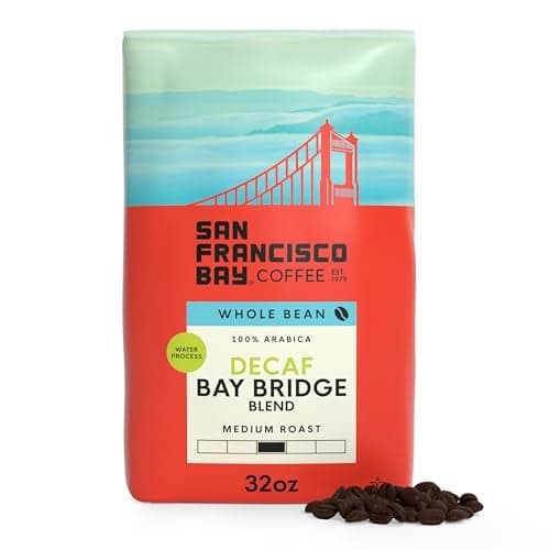 San Francisco Bay Decaf Whole Bean Coffee Decaf Bay Bridge Blend 32 oz Bag Medium Roast Coffee Beans Swiss Water Process