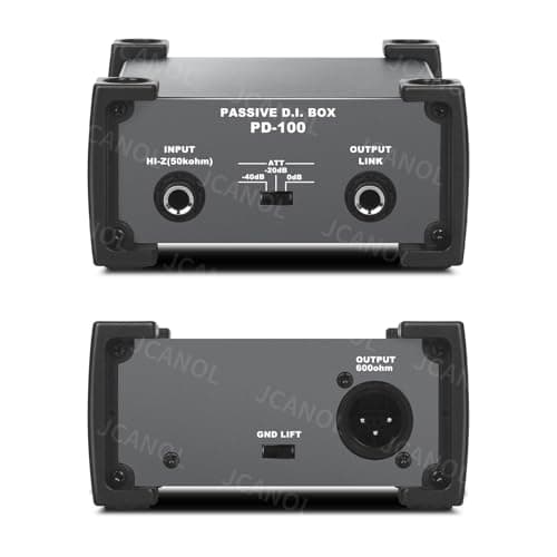 JCANOL PD100 Stereo Passive DI Box Unit Hum Eliminator with GND switch Input Attenuator to Connect Guitar Bass 14 instrument Direct Box to Balanced Unbalanced XLR