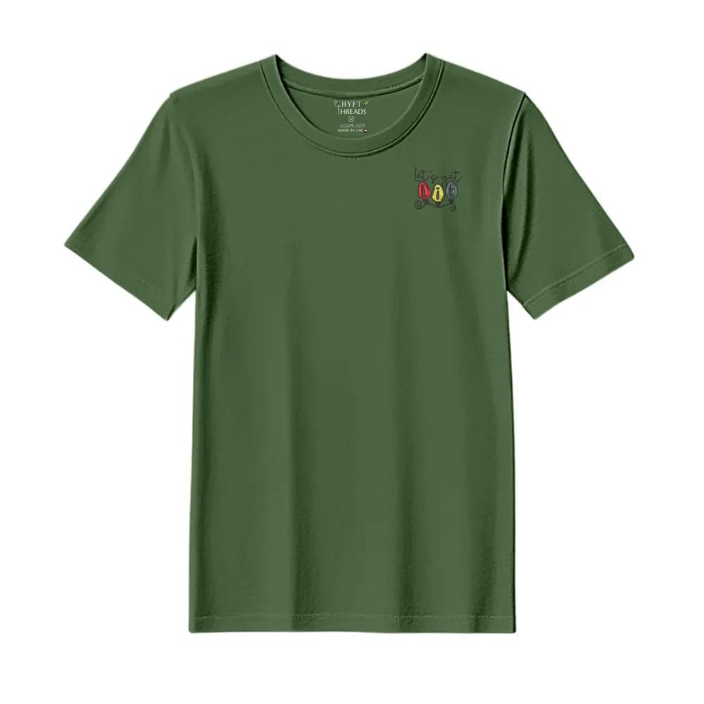 Threads XL Forest ELF Green Polycotton T-Shirt - Christmas "Lets Get Lit Christmas Lights" Embroidered Design, Premium Holiday Collection