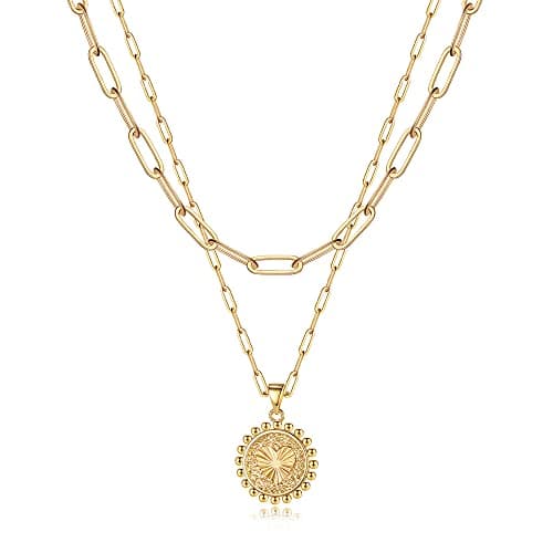 Turandoss Layered Necklace - Adjustable Minimalist Pendant Necklaces Jewelry for Women Choker