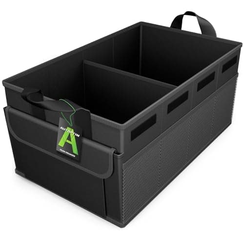 AUTOPTIM Car Trunk Organizer Collapsible Car Organizer with Non Slip Bottom Multiple Pockets for Groceries Trunk Storage with Base Panel for SUV Sedan Van 2 Compartments Black Small