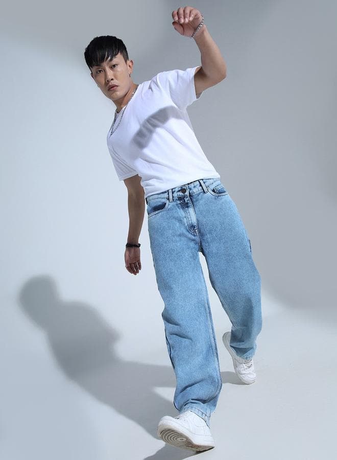 Men's Indigo 100% Cotton Solid Pattern Full Length Straight Fit Jeans
