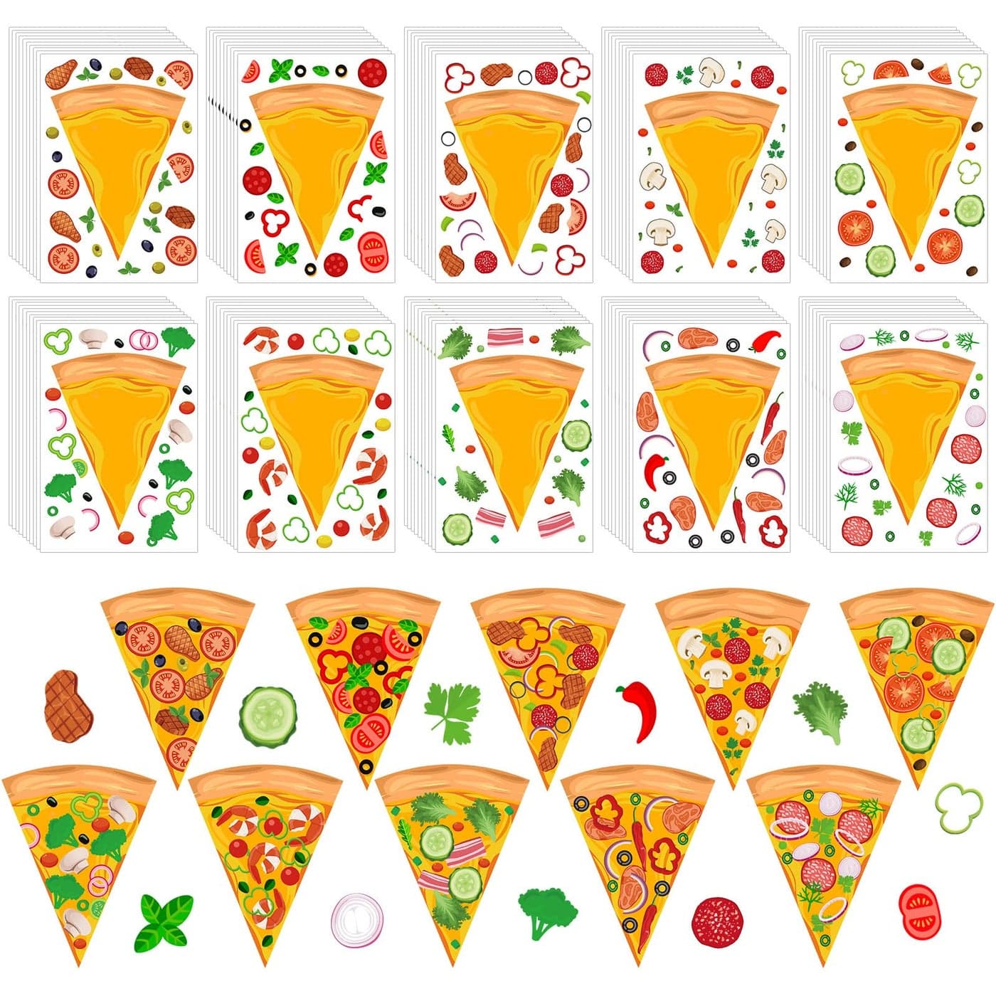 Resurhang 100 Sheets Make a Pizza Stickers for Kids Make Your Own Pizza Stickers Cute Party Favors Decorations Mix and Match Decals DIY Clings for Kids Birthday Theme Project Supplies Gift