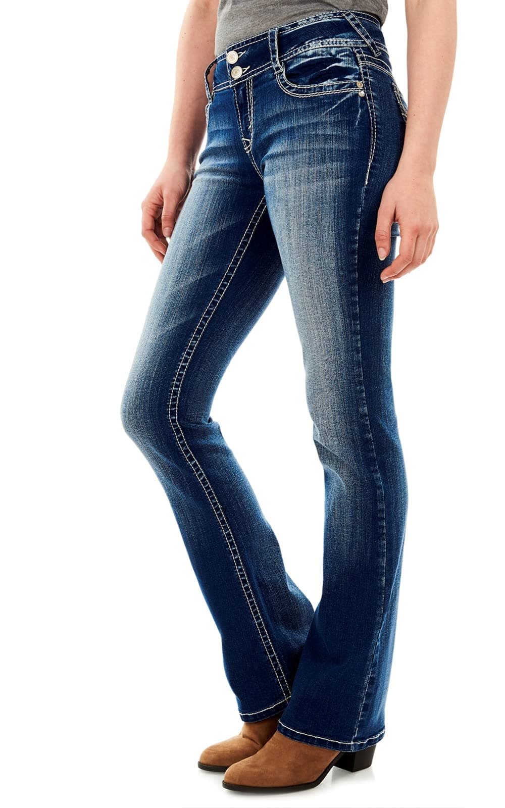 WallFlower Womens Luscious Curvy Bootcut MidRise Insta Stretch Juniors Jeans Standard and Plus Jenna 15 Short