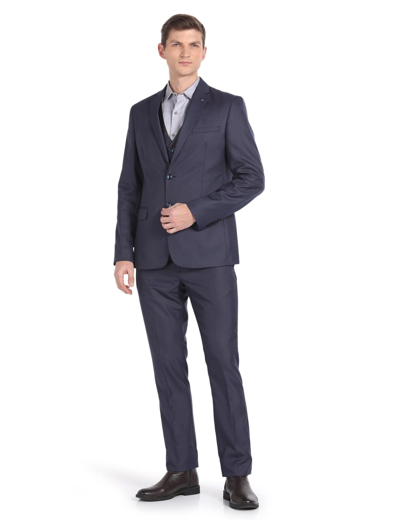 Arrow Reversible Waistcoat Regular Fit Suit Navy