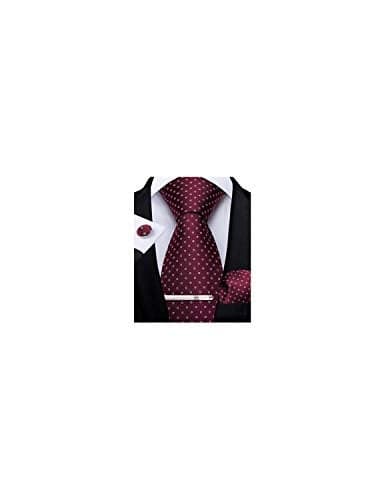 DiBanGu Plaid Ties for Men Silk Checkered Necktie and Pocket Square Cufflinks Tie Clip Set with Gift Box for Wedding Business, Burgundy