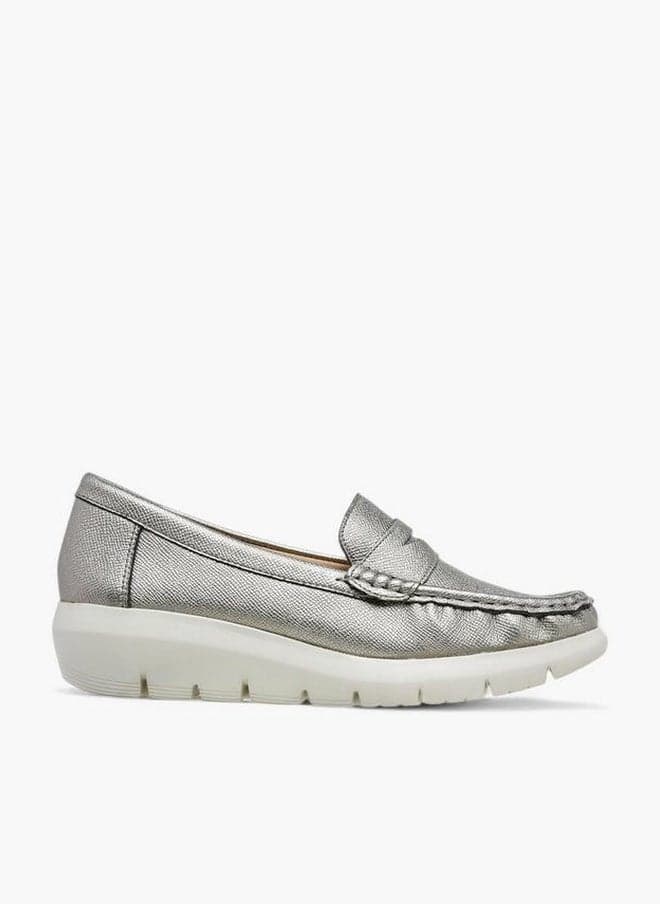 Metallic Slip-On Loafers With Wedge Heels — 41 EU