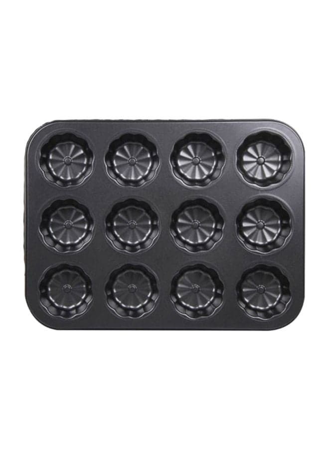 Non Stick 12-Hole Cake Mould Black 35x26.5x2.8cm