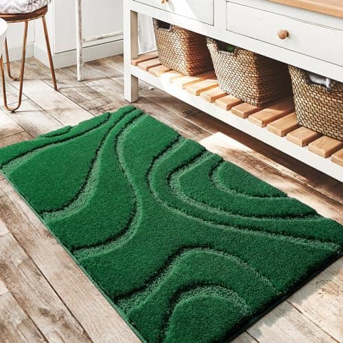 DEXDE Bathroom Rugs Mat,Soft Plush Shaggy Microfiber Bath Rug,Non Slip Bath Mats for Bathroom Floor,Machine Washable Absorbent Carpet for Shower Tub,Green 24"x36"