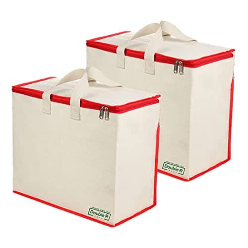 DOUBLE R BAGS Multipurpose Clothes & Grocery Storage Organizer with Reinforced Cotton Handles, Zip Cover & 1 Compartment – Heavy Duty Canvas Bags (Red, 43x27.9x43 cm, Pack of 2)