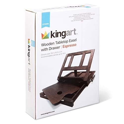 KINGART 704 Adjustable Wood Espresso Stained Desk Table Easel with Storage Drawer Paint Palette Portable Wooden Artist Desktop Painting Drawing Sketching Book StandE