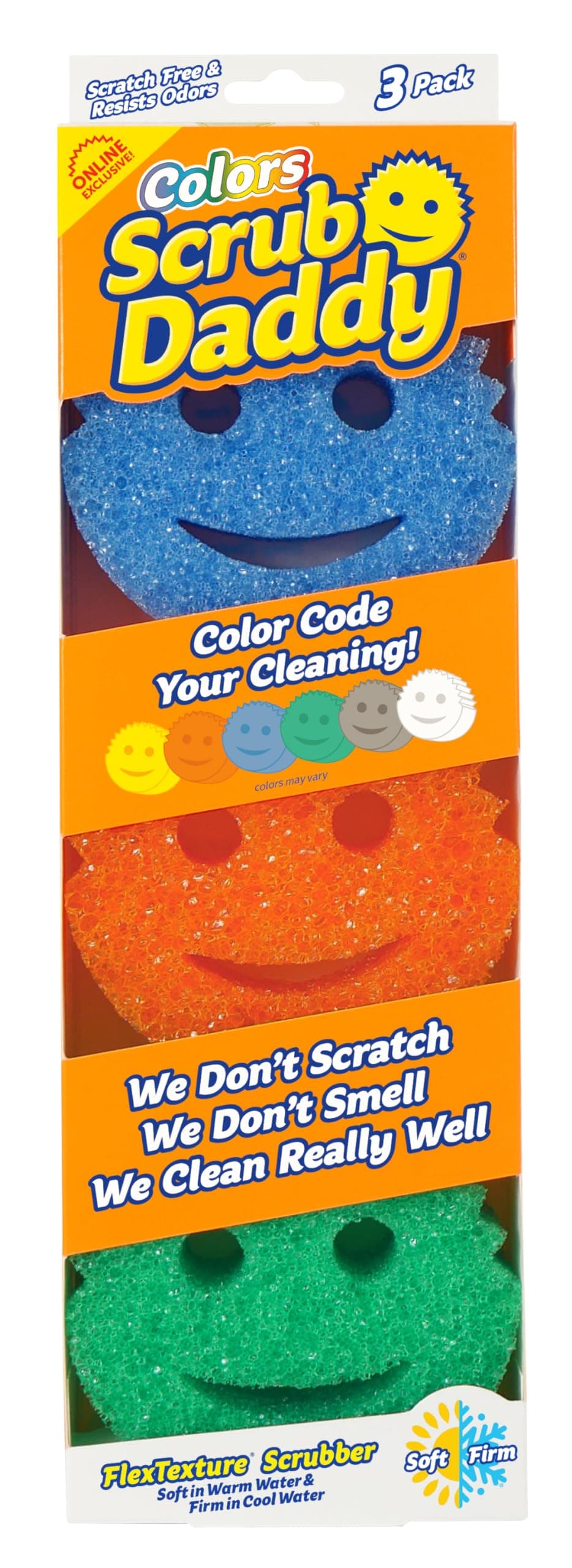 Scrub Daddy Color Sponges ScratchFree Multipurpose Dish Sponges for Kitchen Bathroom Household Cleaning Made with BPAFree Polymer Foam 3 Count