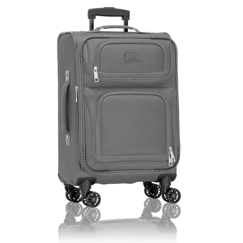 U.S. Traveler Rio Lightweight Softside Rolling Carry-on Suitcase, 4-Wheel Single, Light Gray