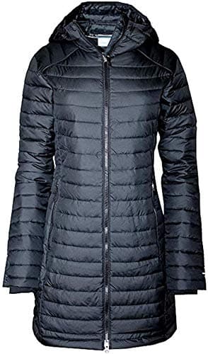 Columbia Women's White Out Mid Omni-Heat Long Hooded Jacket Coat Puffer (XXL, Black)
