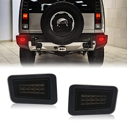 Mynoway Rear LED Bumper Fog Lights Replacement for H2 2005-2009, 2 PCS Smoked Lens Reflectors Brake Stop Tail Lamp Assembly, Replace OE 15100039, 15100038
