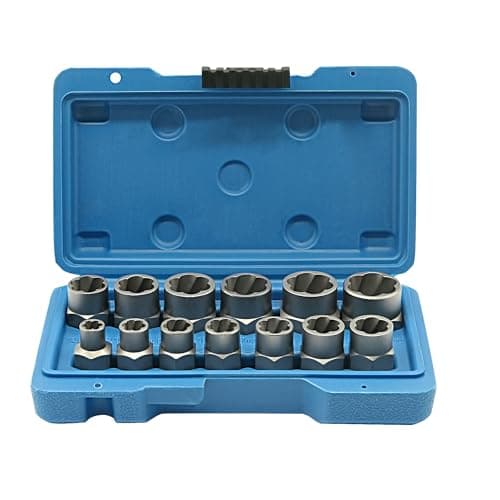 GMTOOLS 13Pcs Screw Extractor Set Easy Out Bolt Extractor Kit with Bottom 38Inch Drive MultiSpline Extractors for Removing Damaged Broken Rounded Off Bolt Nut Remover Set