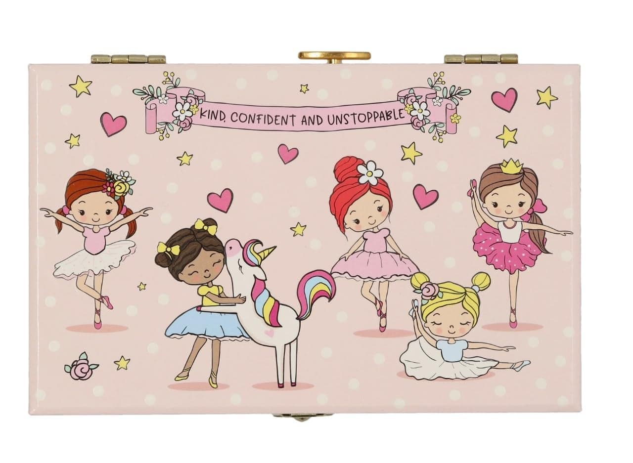 Ballerina Jewelry Box for Girls Musical - Glow In The Dark Little Girls Jewelry Box Gift - Kids Jewelry Box Organizer with Heart Necklace and Bracelet Set - Cute Ballerina Music Box for Girls